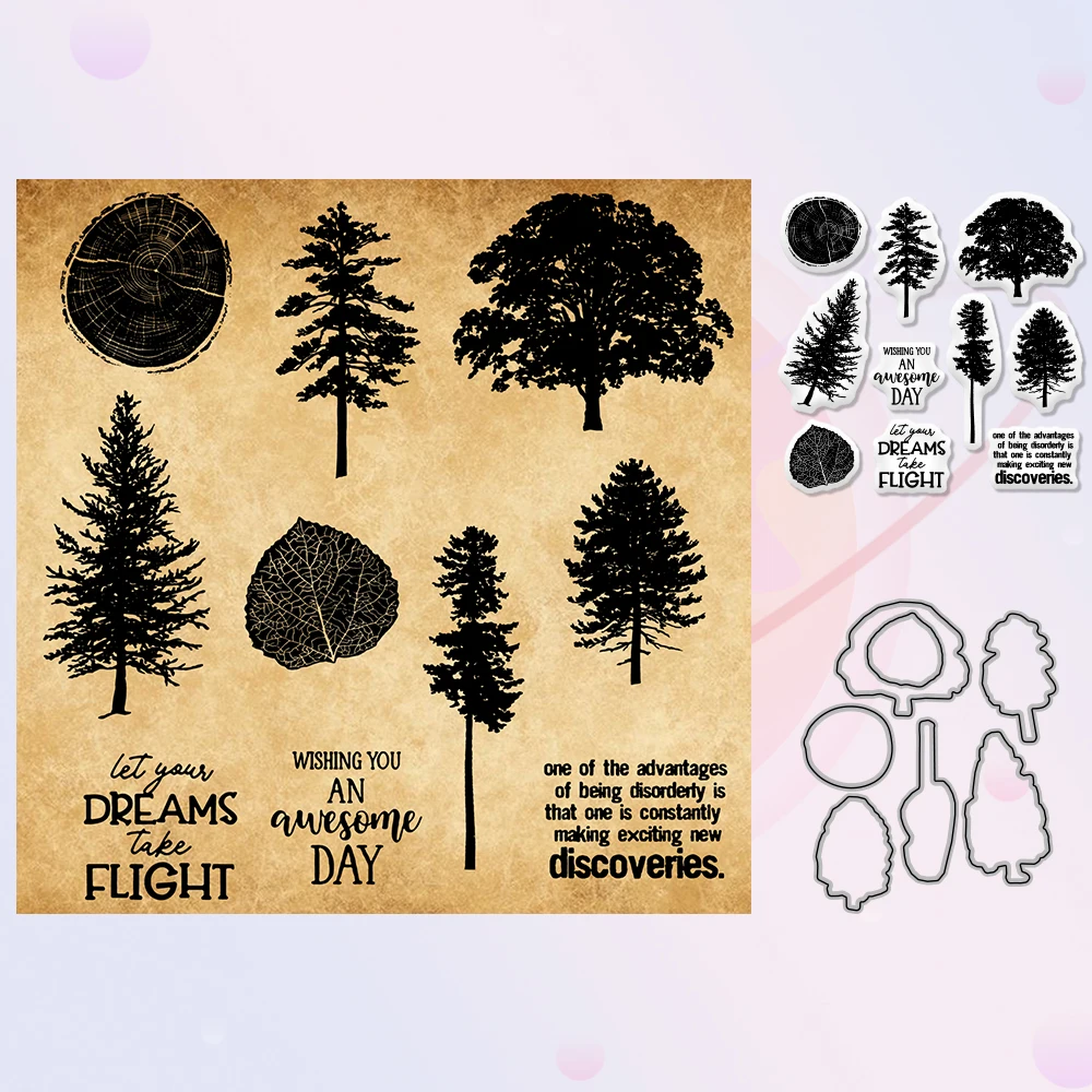 Pine Trees Cutting Dies And Stamp Set DIY Scrapbooking Metal Cut Clear Stamps For Making Cards Crafts Nature Series Stencil |