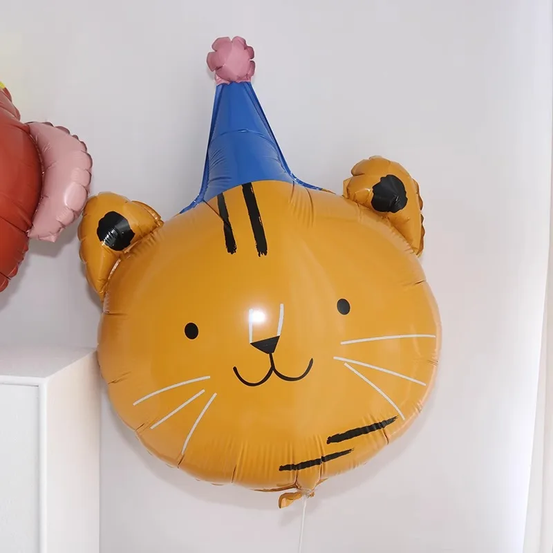 Circus Hat Cartoon Animal Theme Balloon Bear Lion Aluminum Foil Balloon Monkey Tiger Happy Birthday Party Decoration 4pcs