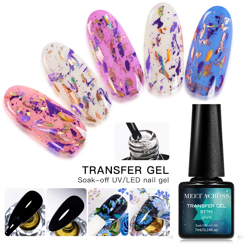 MEET ACROSS 7ml Transfer Foil Gel Nail Polish Nail Art Varnish For Adhesive Sticker Nail Glue Semi-Permanant Soak Off UV LED Gel 2