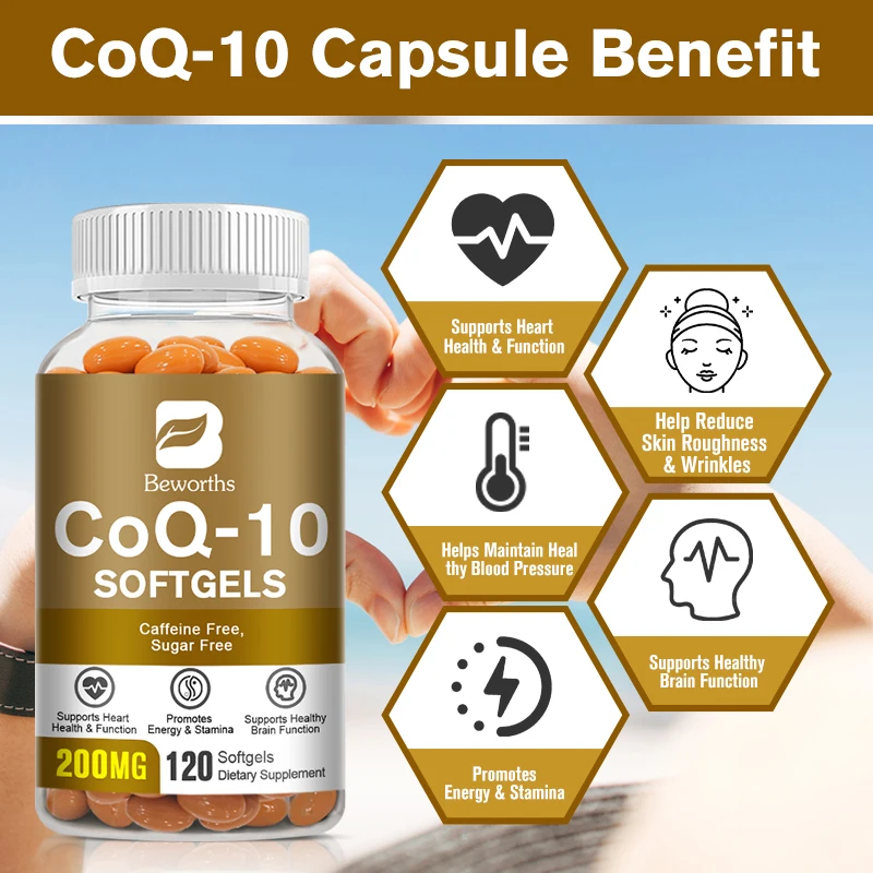 Coenzyme Q10 Capsules COQ10 for Heart Cardiovascular Health Energy Supplement Old Men Brain Function