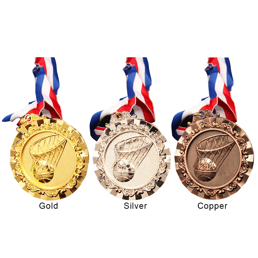 1/5/10PCS Basketball Medals Gold/Silver/Bronze Medals with Neck Ribbon 6.5cm Sport Game Award Medal for Basketball Game Prizes award medals medal ribbons