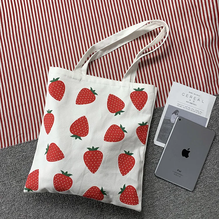 

Large Capacity Cute Strawberry Canvas Tote Bags for Work Commuting Carrying Bag College Style Student Outfit Book Shoulder Bag
