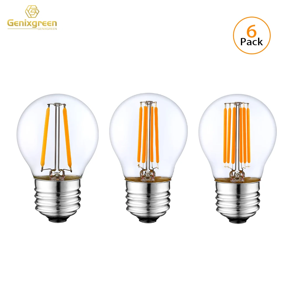 Genixgreen Retro LED Bulbs E27 Base G45 G14 2W 4W 6W Dimmable Warm White 2700K Globe Light Bulb For Pendant Light Ceiling Fans