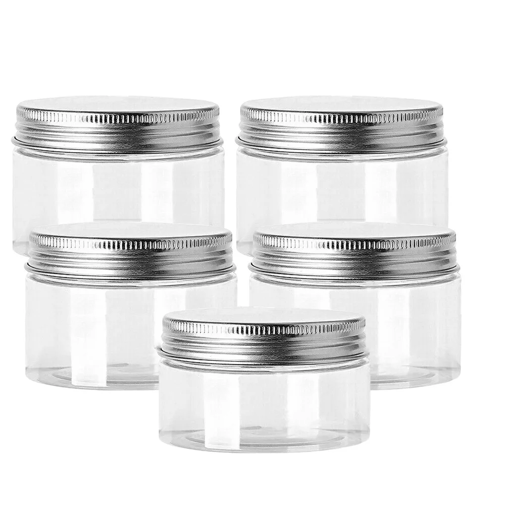 10pcs 30/50/60/80ml Empty Plastic Clear Cosmetic Jars Makeup Container Clear Jar Food Airtight Storage Jars with Aluminum Lids