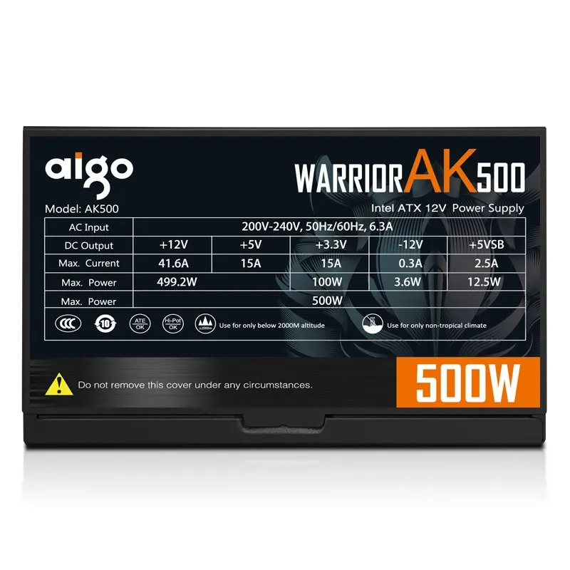 Aigo ak 500w pc psu netzteil schwarz gaming leise 120mm rgb lüfter 24pin 12v atx desktop computer netzteil für btc