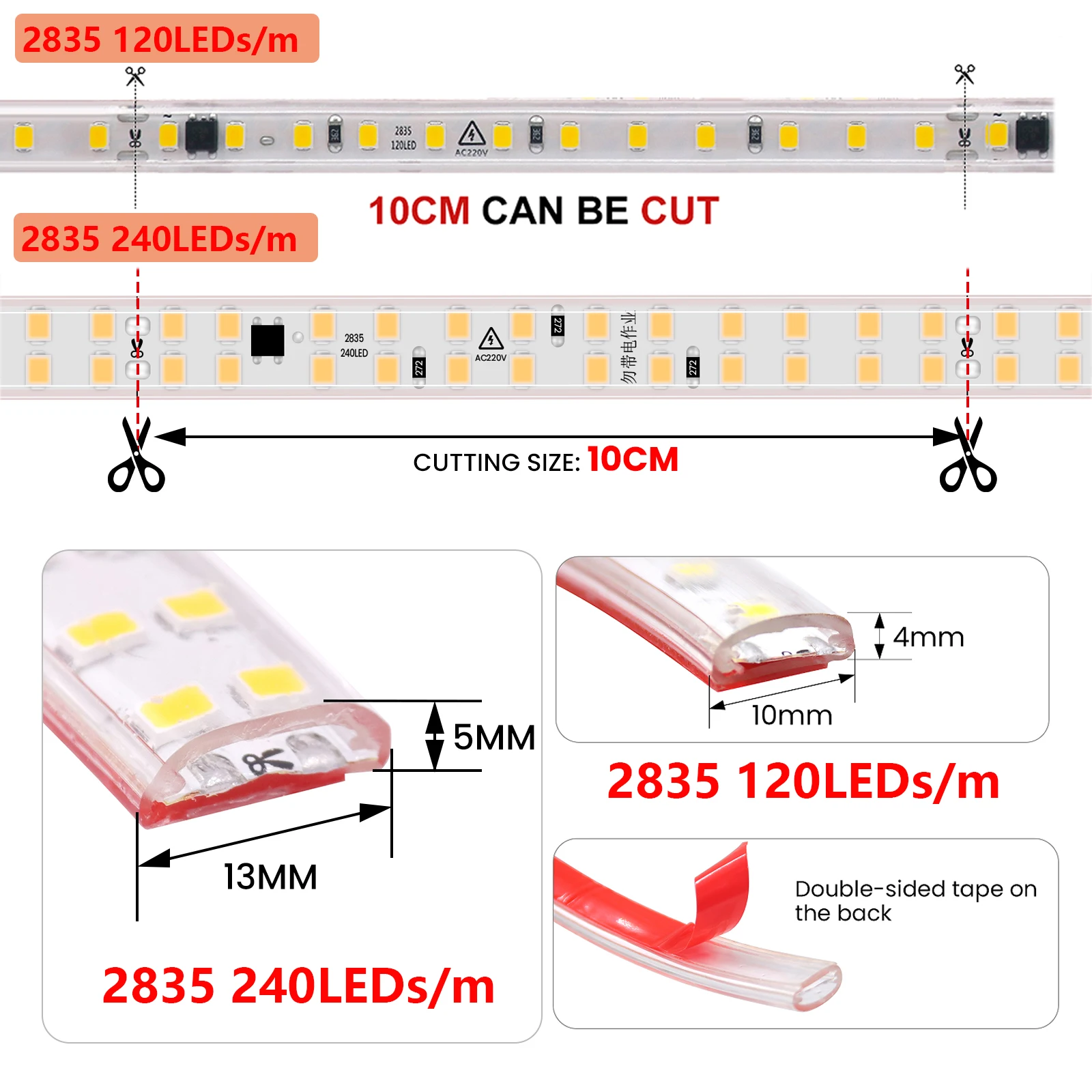 รูปสินค้า แถบไฟ LED ยืดหยุ่น กันน้ำ ตัดได้ 2835 120 LED/m