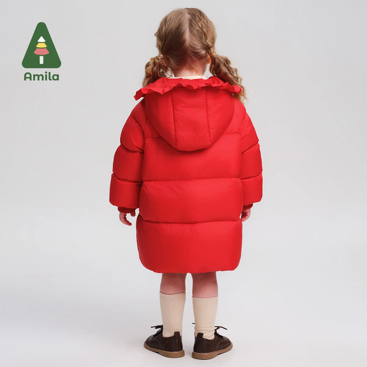 Amila Down Jacket New Winter New Style Girls Chinese Style Flower Design Hooded White Duck Down Mid-Length Children's Coat