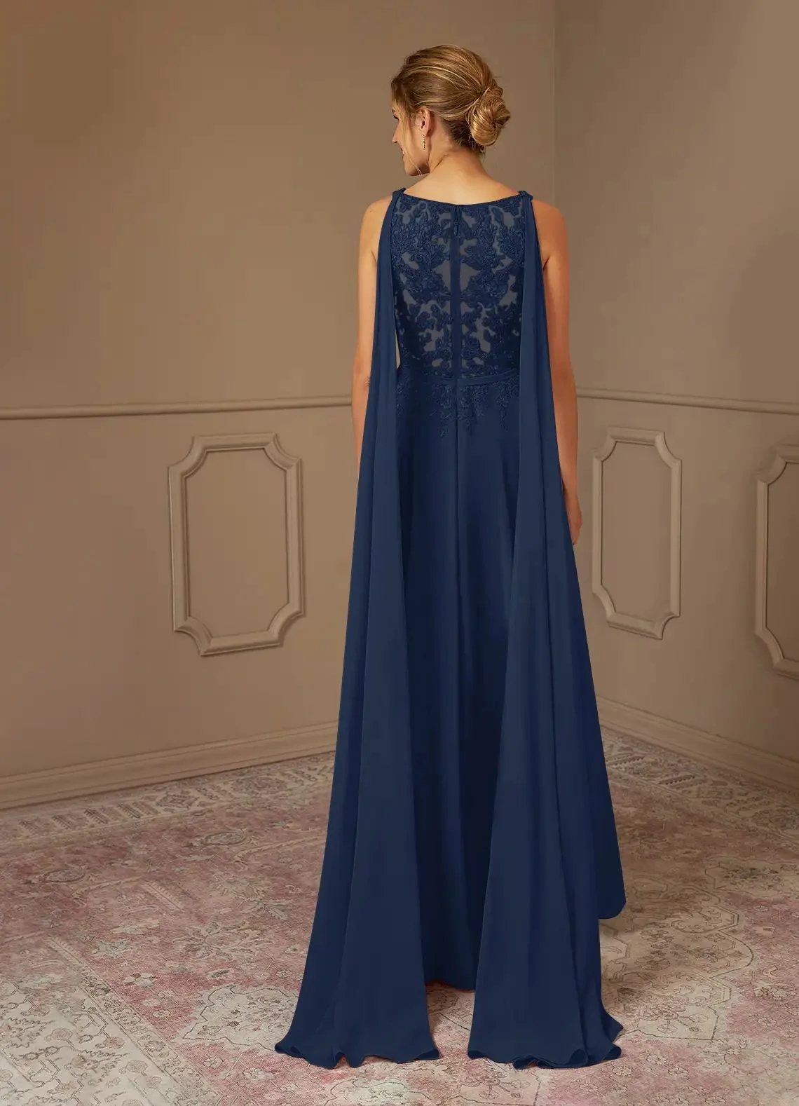 Women's A-Line Chiffon Mother of The Bride Dresses for Wedding Lace Floor-Length Grandmother Dresses with Jacket Evening