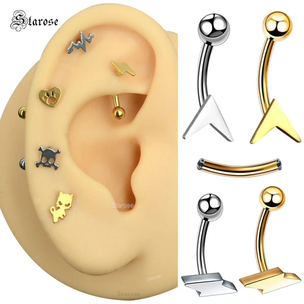 Starose 1Pc 1.2X 8Mm Pin Acciaio Inossidabile Moon Skull Piercing Al Sopracciglio Gioielli Ball Helix Rook Daith Piercing Labret Tragus Orecchino