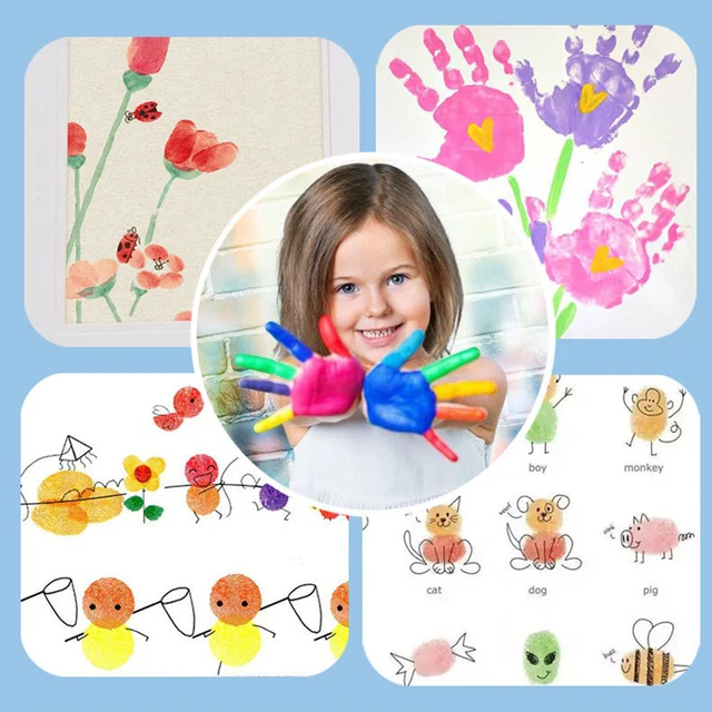 Washable Fingerpaint Kit Cute Cartoon Finger Painting Cards Non-Toxic Pigment for Kids Toddlers Children Creative Drawing Toys 2