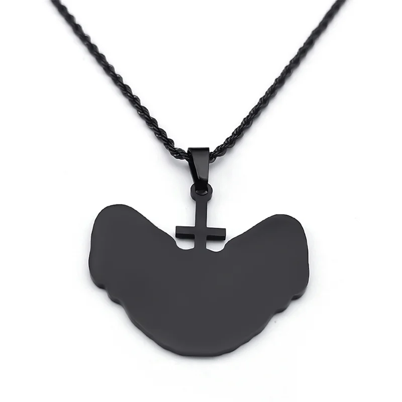 Goth Sphinx Haarlose Katze Halskette für Frauen/Männer Edelstahl Schwarz Farbe Invertiert Kreuz Halsketten Schmuck kragen N2566S06 – Detail 10