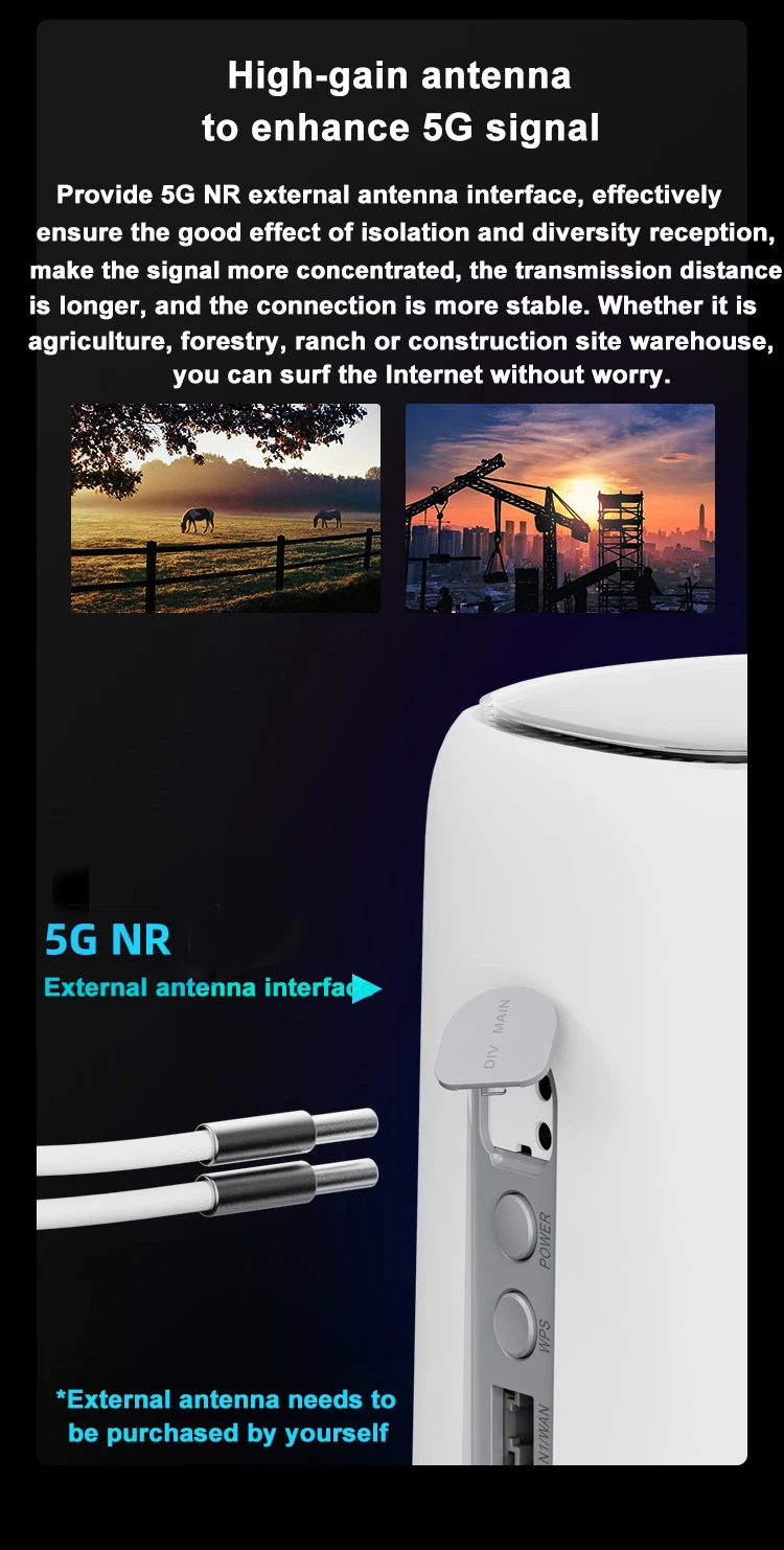 Mở Khóa Fiberhome 5G CPE Router Cat19 NSA + SA N41/N77/N78 Modem Không Dây 5G WiFi router Sim Khuếch Đại Gigabit Router Rj11 5g wifi router