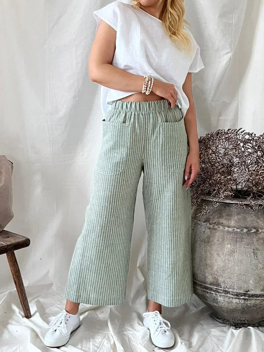 Four Seasons New Cotton Hemp Loose Fashion Casual Straight Pants Women