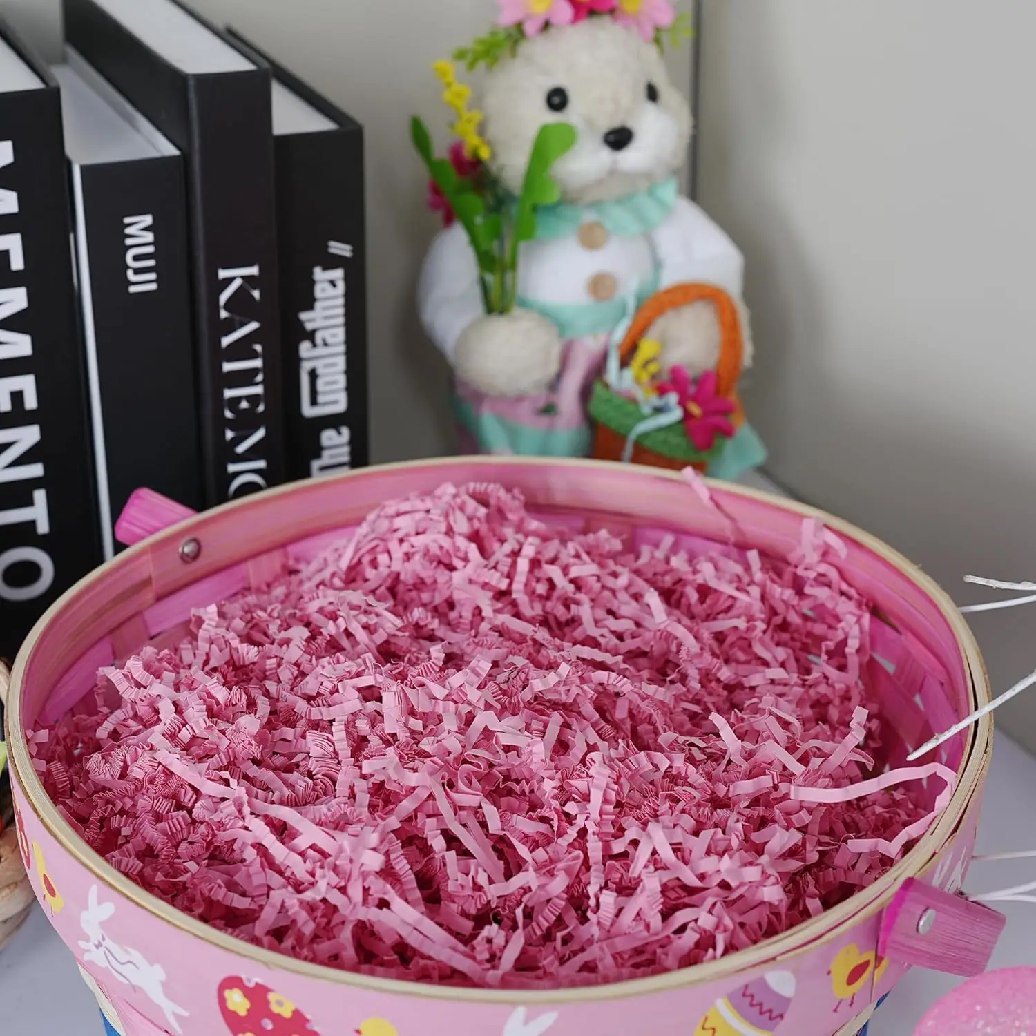 100 g rosa Zerknitterungspapier, Zerkleinfüller zum Füllen von Geschenkkörben, Valentinstag, Hochzeit, Geburtstag, Erntedankfest, Muttertag – Detail 7