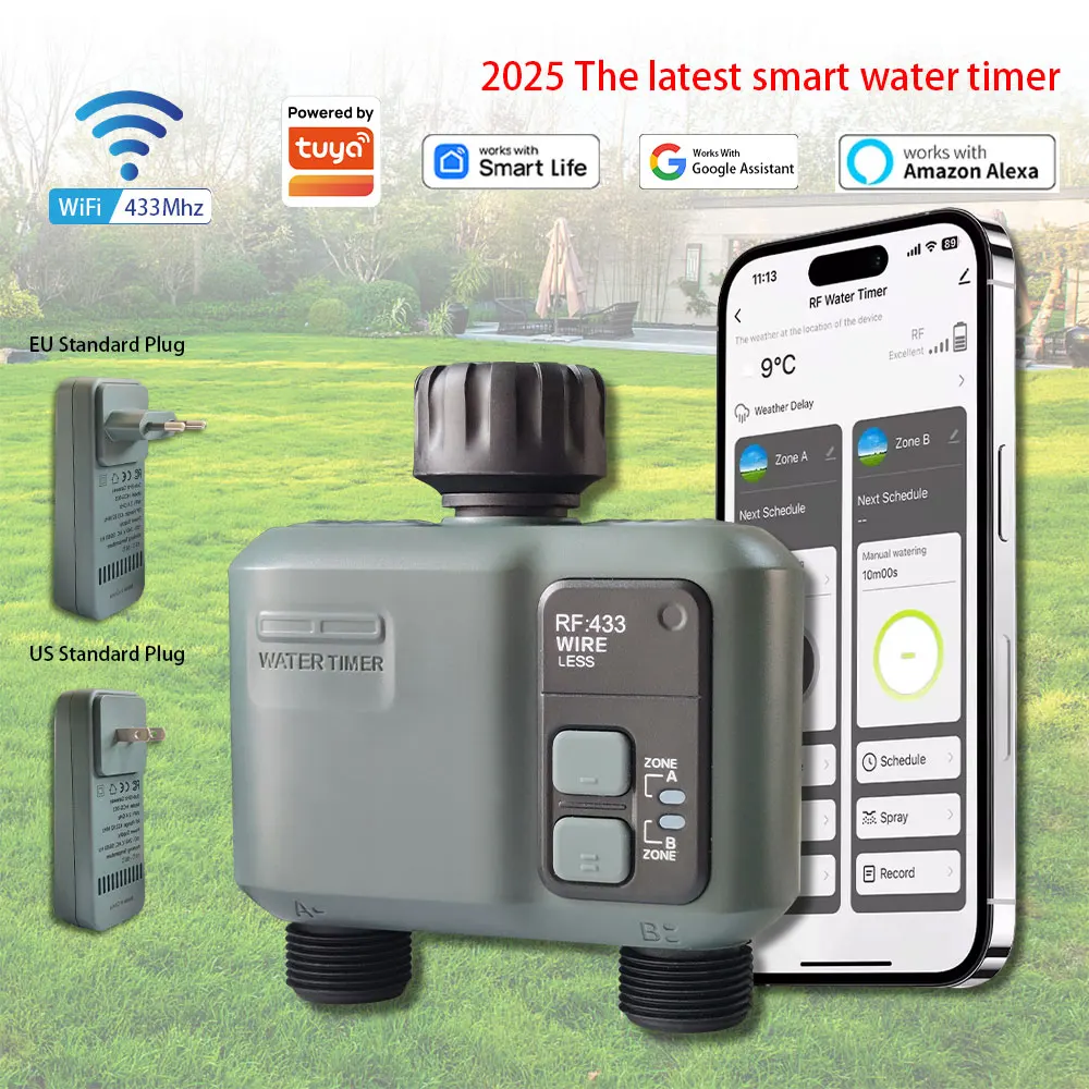 Wifi RF433 smart Garden Sprinkler Water Timer by 2 Way Rain Delay Filter Programmable Automatic Irrigation Controller For Tuya