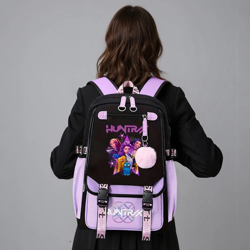 KPop Demon Hunters Bookbag Student Anime Kawaii School Bags USB Charging Backpack Teenagers Large Capacity Slayer Rucksack