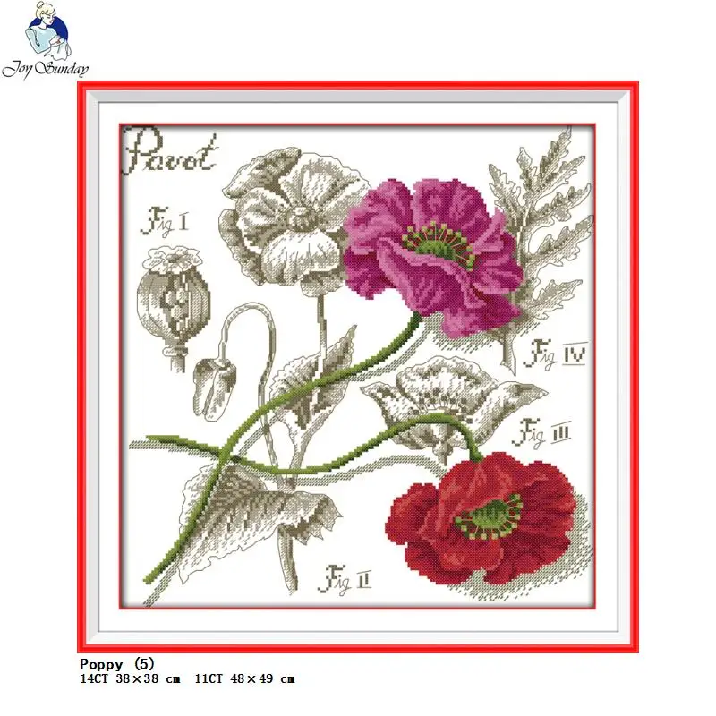 Joy Sunday Flower Pattern Rose Cross Stitch Set 14CT Count 11CT White Cloth Printing Needle And Thread Embroidery Kit Home Decor cross stitch kit,cross stitch tools