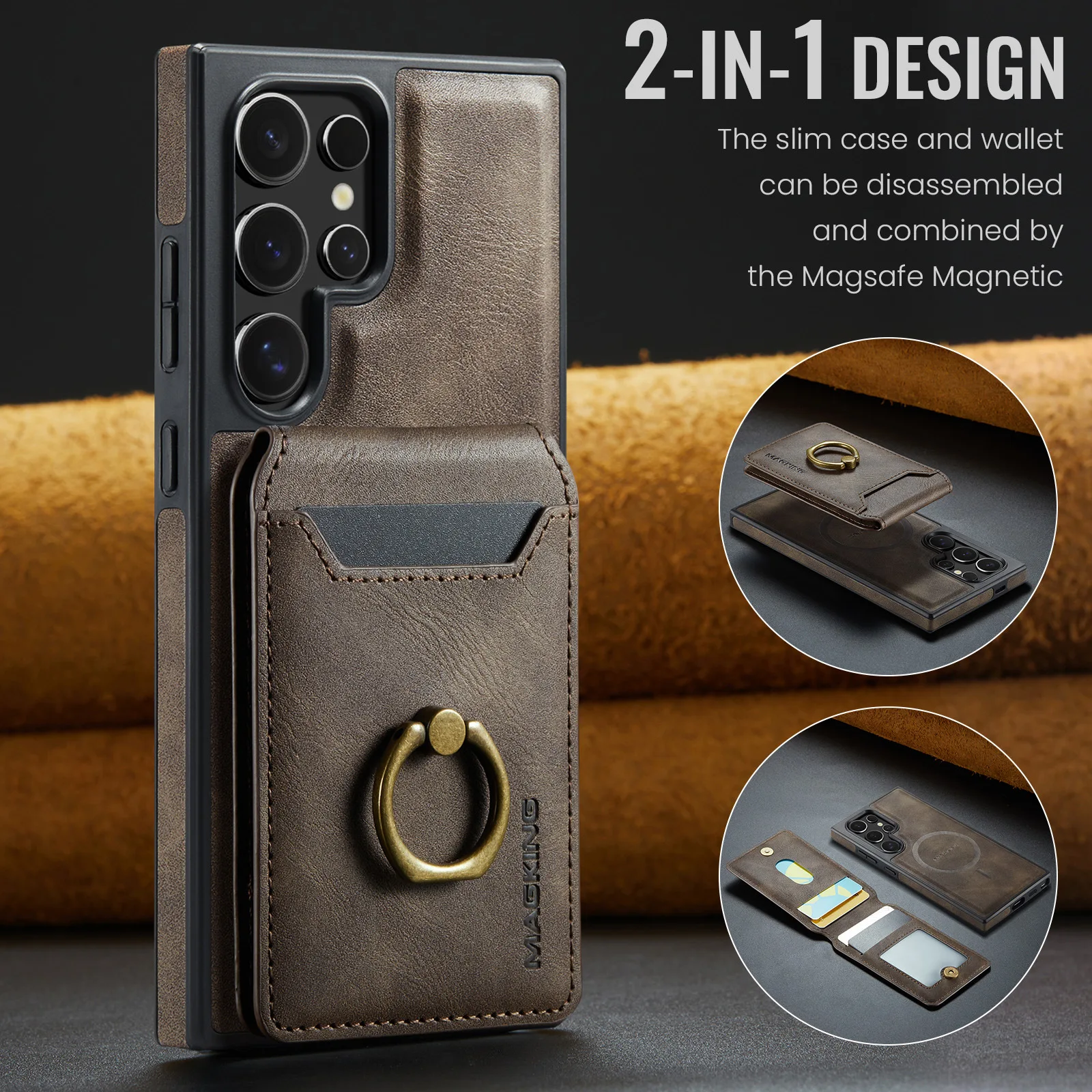 Leather Magnetic Phone Case with Card Holder and Stand