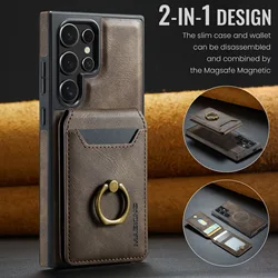 Leather Magnetic Phone Case with Card Holder and Stand - Galaxy S23 Ultra (Coffee)