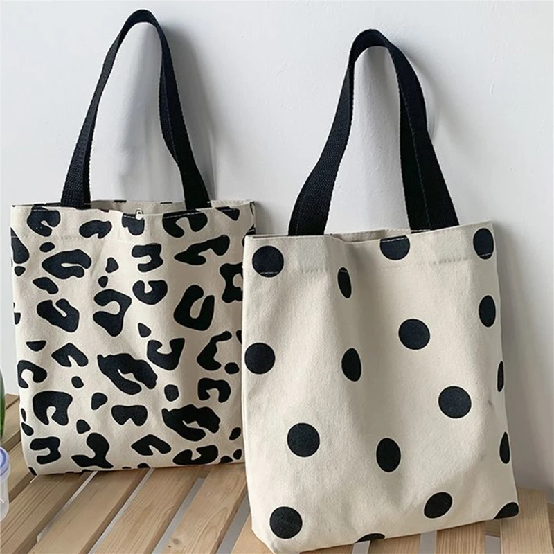 

2023 Fashion Harajuku Solid Color Canvas Small Shopper Bag Women's Ulzzang Bag Black Large Capacity Polka Dots Shoulder Bag