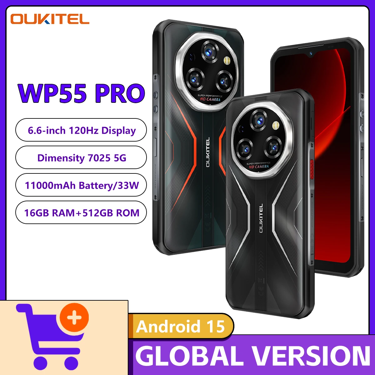 Oukitel WP55 Pro 5Gタフネススマホ 16GB+512GB 108MPカメラ 6.6
