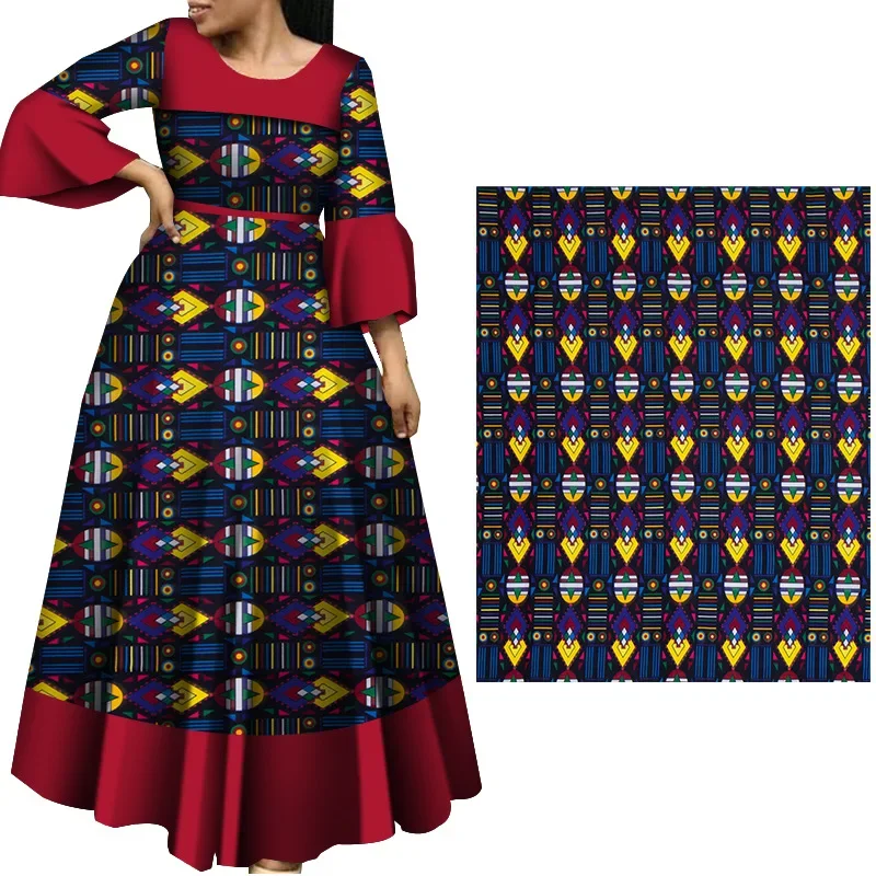 6Yards Africa Farbic Ankara Polyester Sewing Fabric Dubai Middle East Light Color Material for Women Party Dress