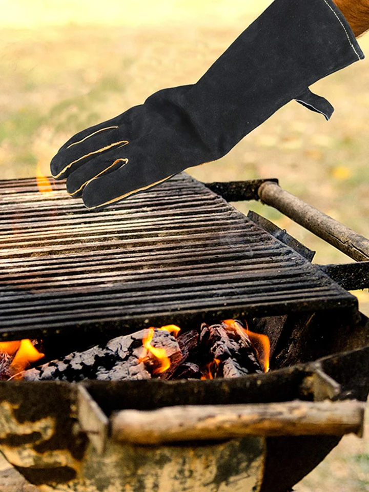 Guanti Da Saldatura In Pelle Resistenti Al Calore - Lunghi, Per Griglia, Barbecue, Forno E Camino - Foto 8