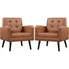 Mid-Century Accent Chairs,PU Leather Modern Upholstered Living Room Chair,Cozy Armchair Button Tufted Back 1
