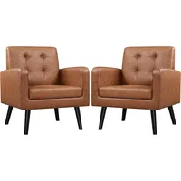 Mid-Century Accent Chairs,PU Leather Modern Upholstered Living Room Chair,Cozy Armchair Button Tufted Back 1