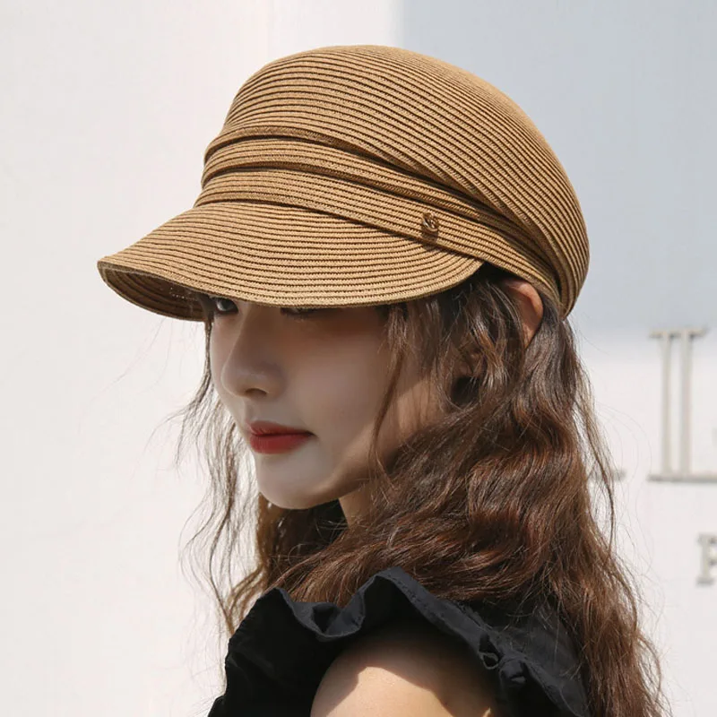 

Japanese Designer Berets Women's Summer Korean New Casual Fashion Straw Hat Shading Sun Protection Sun Hat Retro Newsboy Cap