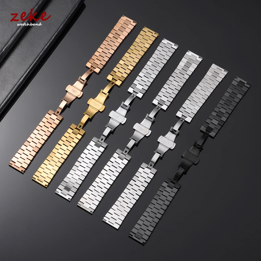 Elegant Solid Stainless Steel Curved-End Watch Band Bracelet
