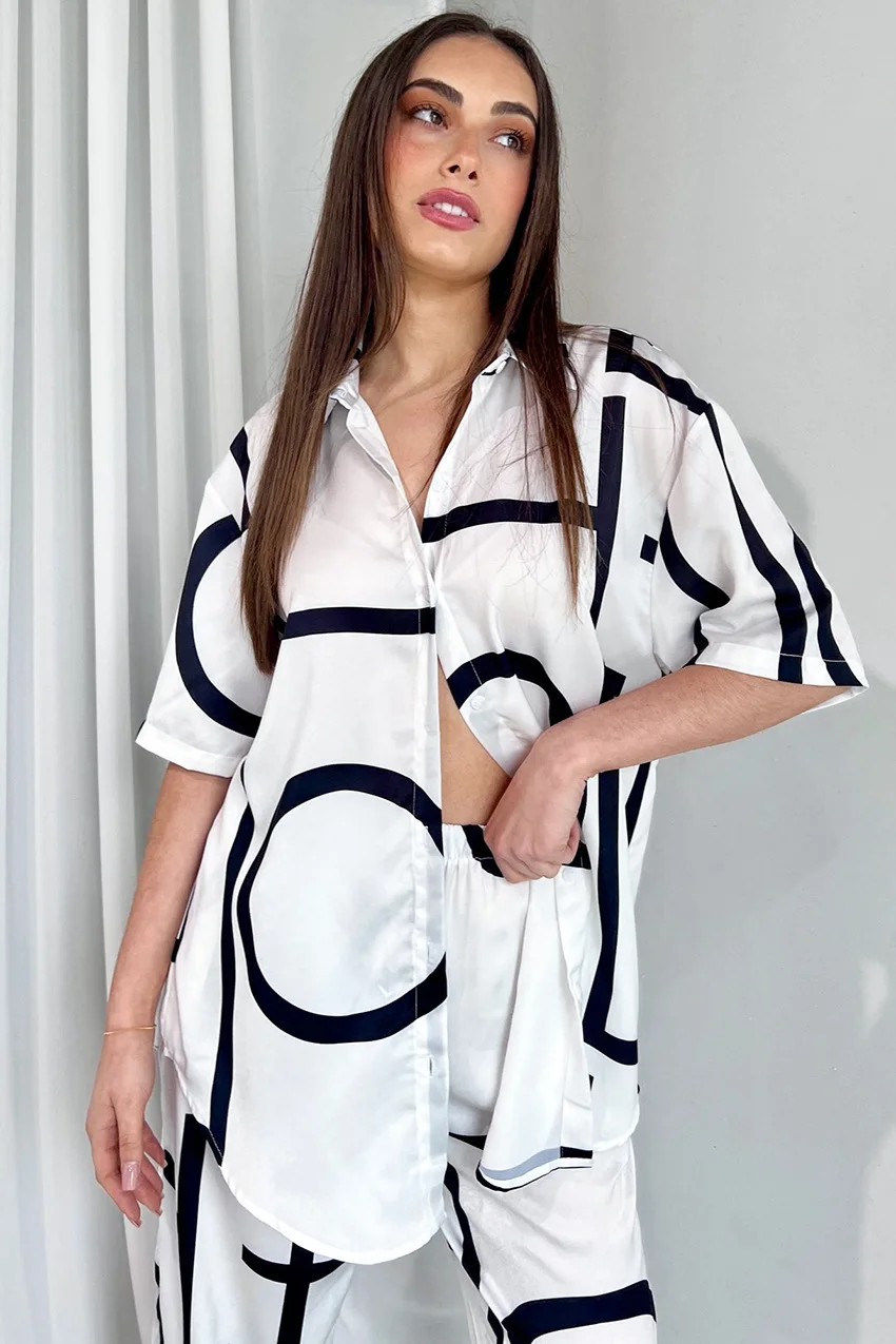 Marthaqiqi Summer Printing Ladies Pajamas Suit Turn-Down Collar Nightwear Half Sleeve Sleepwear Pants Casual Home Clothes Women