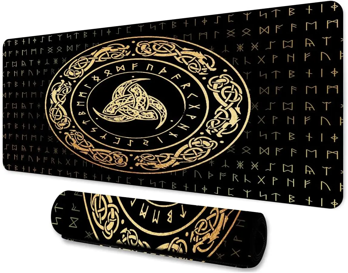 

Viking Mythology Rune Mouse Pad Non-Slip Rubber Mouse Pad with Stitched Edges Waterproof Mouse Mat for Office 31.5" x 11.8"