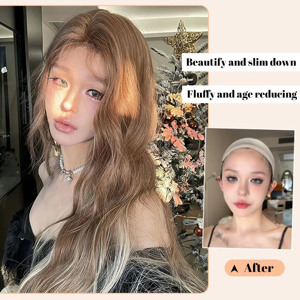 Brown Blonde Synthetic Curly Wavy Wig for Women