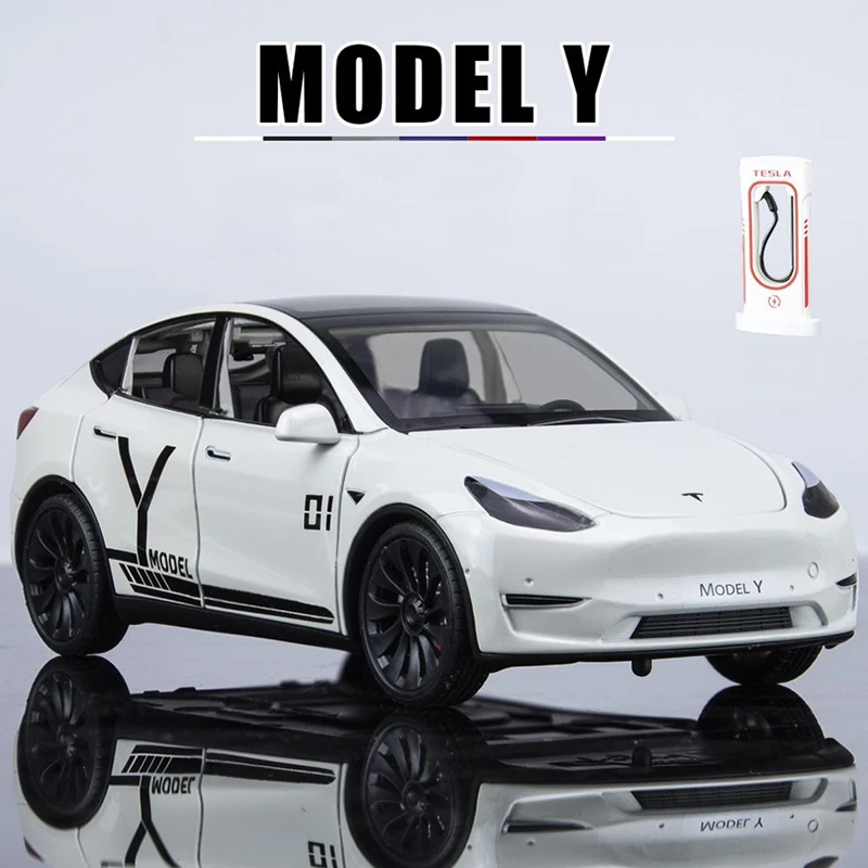 

1:24 Alloy Tesla Model Y SUV Model 3 Charging Pile Die Cast Toy Car Model Sound Light Children's Toy Gift Collectibles Vehicle