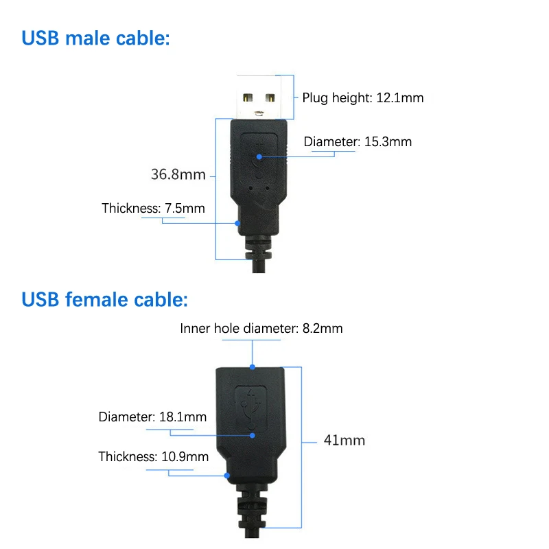 0.3m/1m/2m Power Supply Cable 2 Pin USB 2.0 A Female Male 4 Pin Wire Jack Charging Cord Extension Connector 5V Line