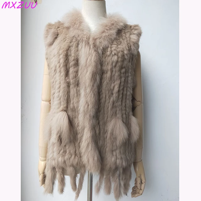 Chaleco de pelo de conejo Real para Mujer, ropa de invierno, Sin Mangas,  Multicolor, tejido a mano, chaqueta de piel, Chaleco con borlas, 2023 -  AliExpress