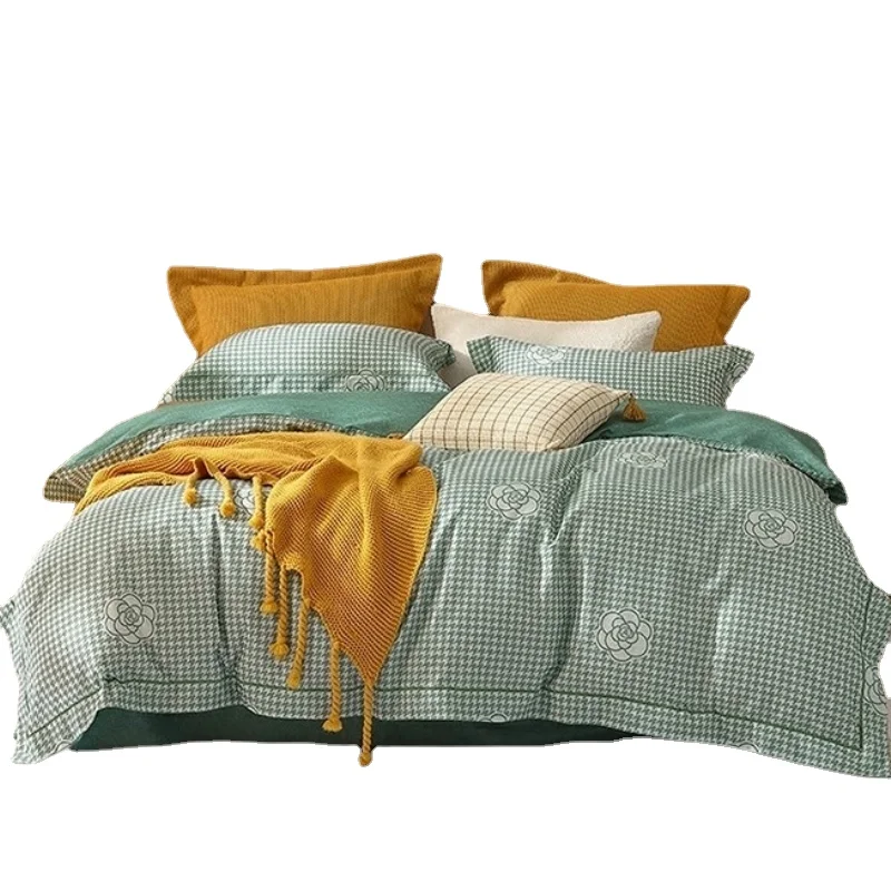 

All-Cotton Sanding Four-Piece Pure Cotton Kit Student Dormitory Bed Sheet Quilt Cover Thermal Bedding