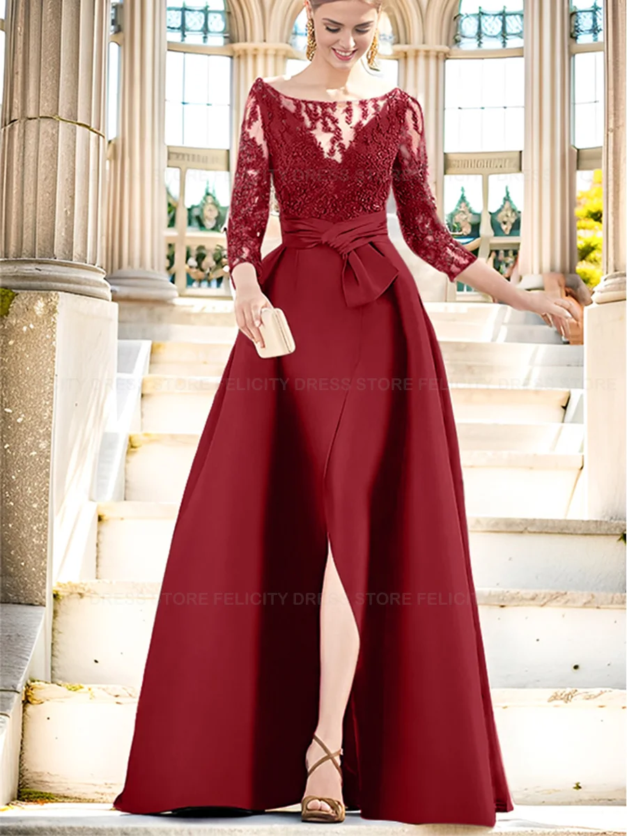 Mother of the Bride Dresses A-Line Illusion Formal Wedding Guest Dress Split Front