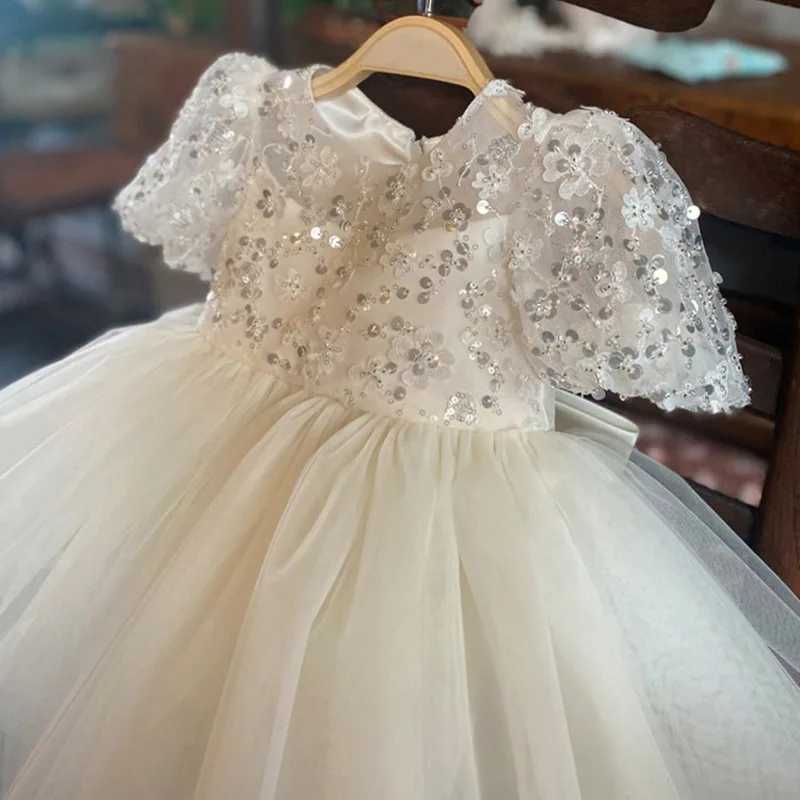 

Великолепное платье принцессы с блестками и бусинами для девочек, детское свадебное платье с бантом, детские платья на день рождения