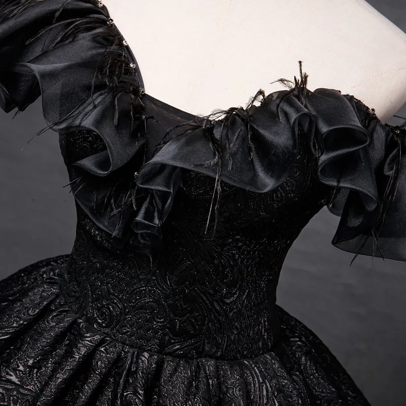 Black Party Dress Luxury Quinceanera Dresses Off Shoulder Ball Gown Real Photo Prom Dress Classic Customize Prom Gown