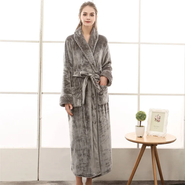 Plush Flannel Bathrobe for Women Long, Warm, Winter Night Robe 2