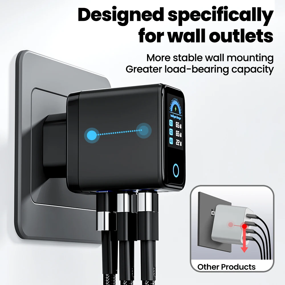 67W GaN USB-C Fast Charging Wall Charger with LCD Display - Portable Travel Charger