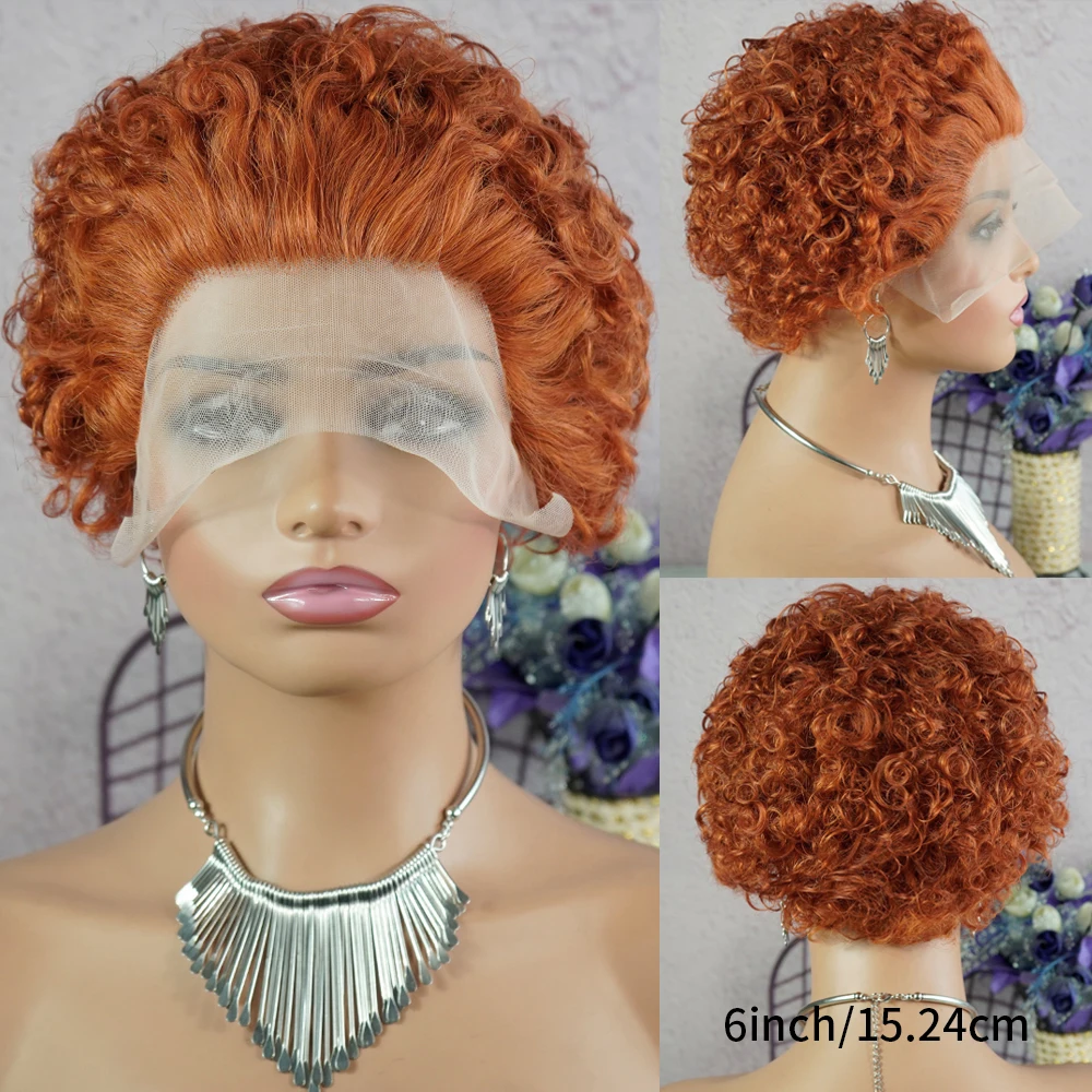 Pixie Cut Human Hair Wig Short Curly Human Hair Wigs 13*1 Transparent Lace Frontal Wigs For Women