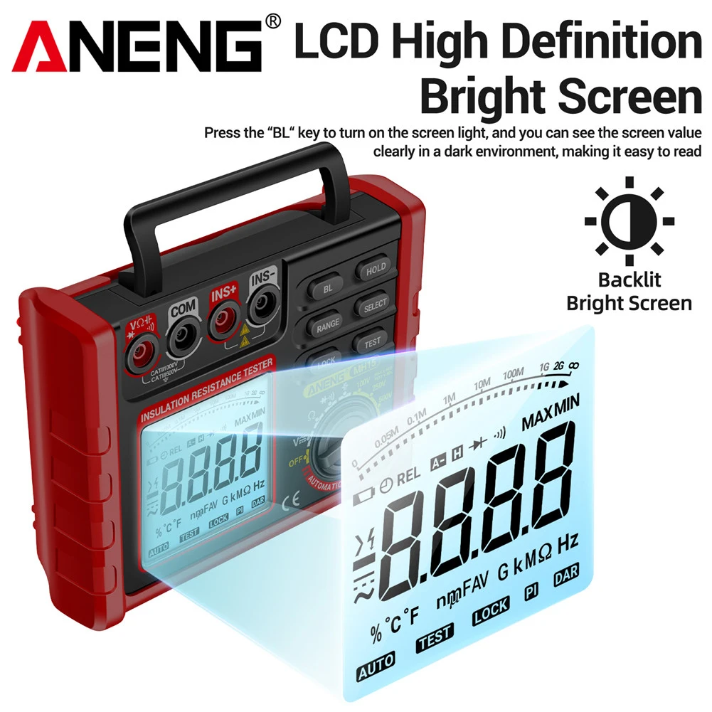 ANENG MH15 Digital Insulation Resistance Meter Automatic Discharge AC/DC Voltage Tester Voltmeter Megohmmeter Tester Tools