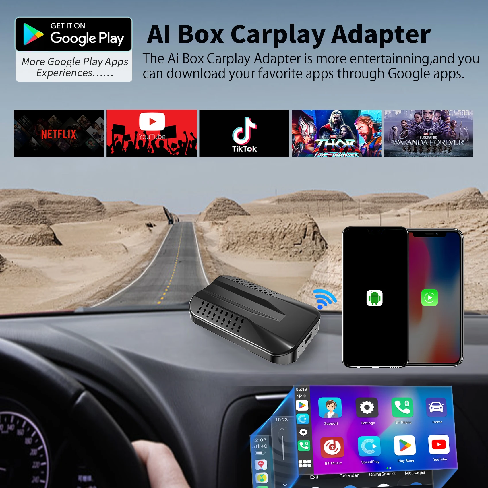 2023 Wireless Carplay Dongle Carplay/Android Auto 5 in1 Wireless Adapter With Netflix Youtube Car Android Box