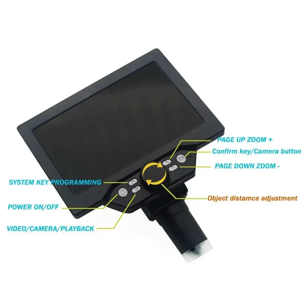 7인치 HD LCD 1200X 디지털 현미경 12MP 전자 비디오 현미경, 금속 스탠드 포함, 납땜, 휴대폰 수리, 확대경, PC용