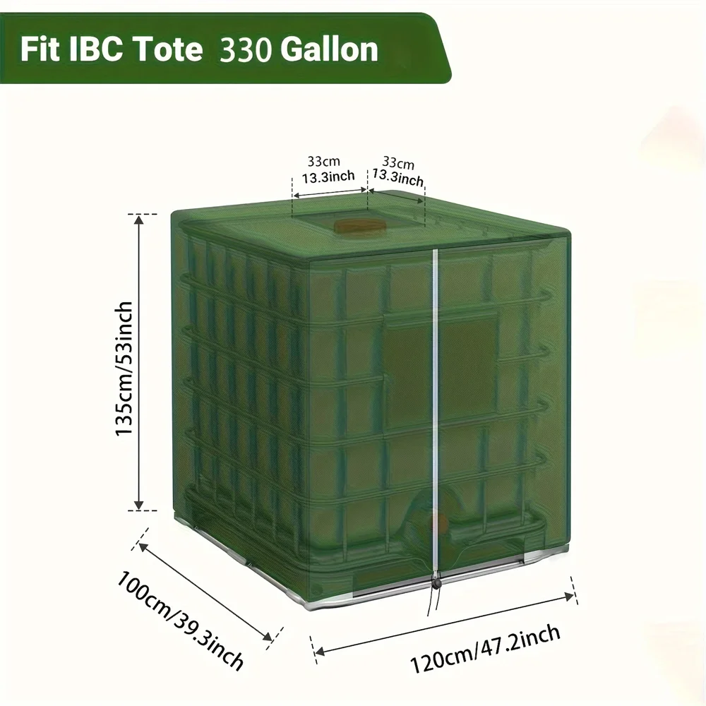 （135cm/53in height） Green IBC Tote Cover 1000 Liter Container Aluminum Foil Waterproof Dustproof UV protection Water Tank Cover