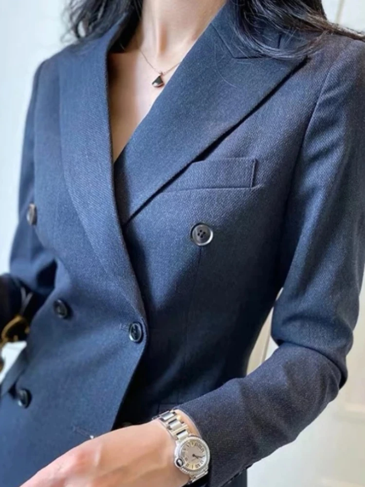 Women's Blazer Jacket Suit Spring Autumn Two Piece Set Fashion Casual Office Lady Solid Color Elegant Pant Suit
