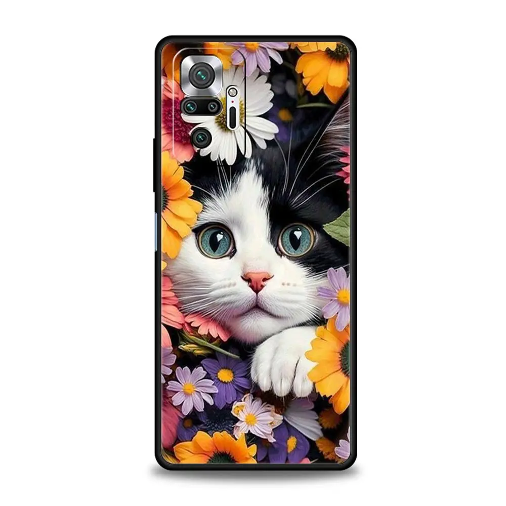 Adorable Cat Design Phone Case - Black Cover